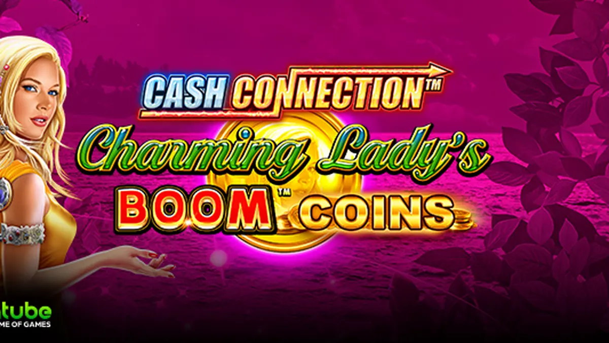Tampilan visual slot Cash Connection Charming Lady’s Boom Coins dengan elemen grafis yang cerah
