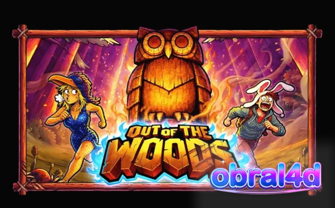Tampilan visual slot Out of the Woods dengan tema hutan dan karakter hewan yang unik.